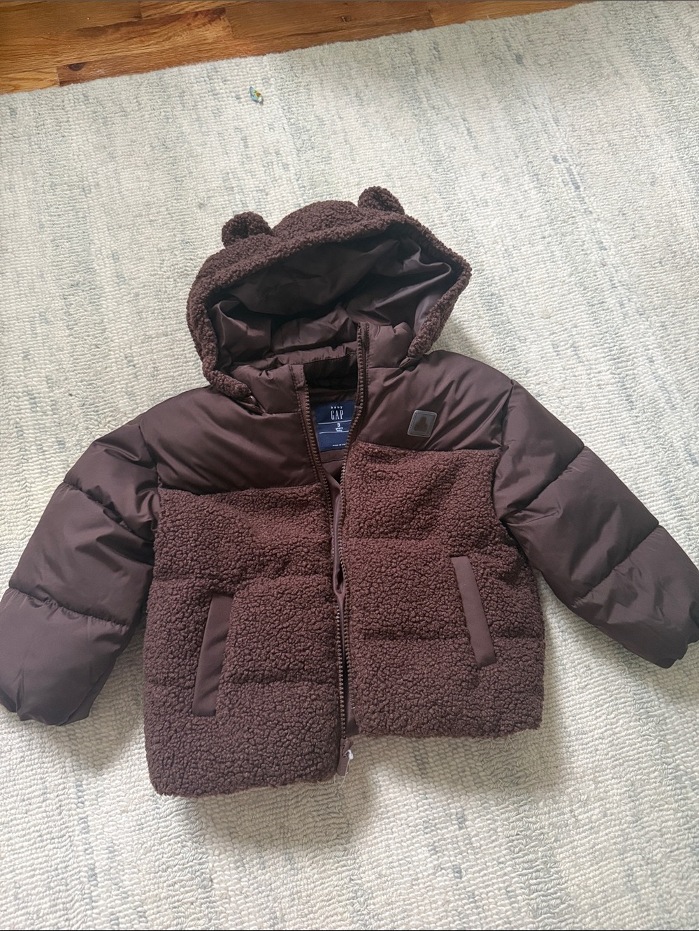 GAP Chocolate Brown Sherpa Puffer Hooded Jacket